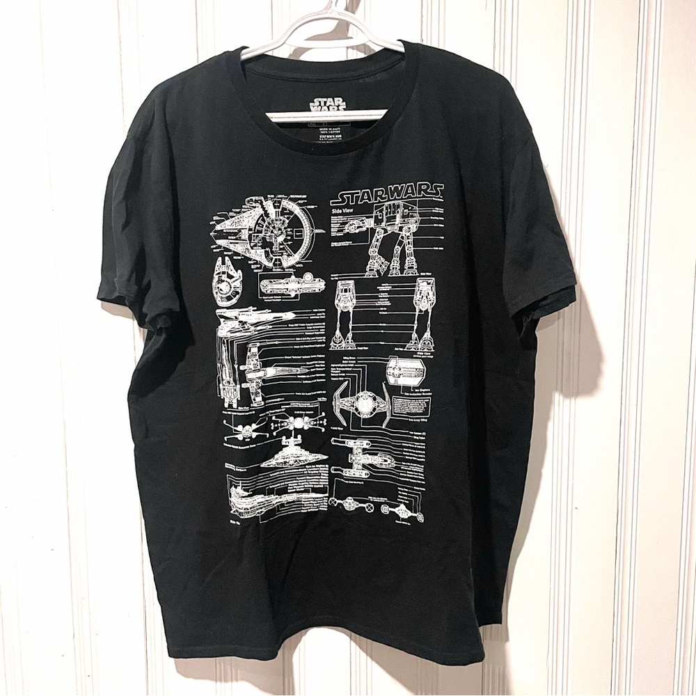 Star Wars Black Graphic T-Shirt Fighters Schematics Collector